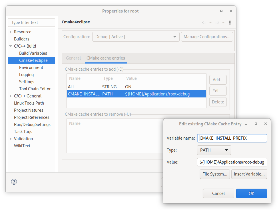 cmake4eclipse build variable