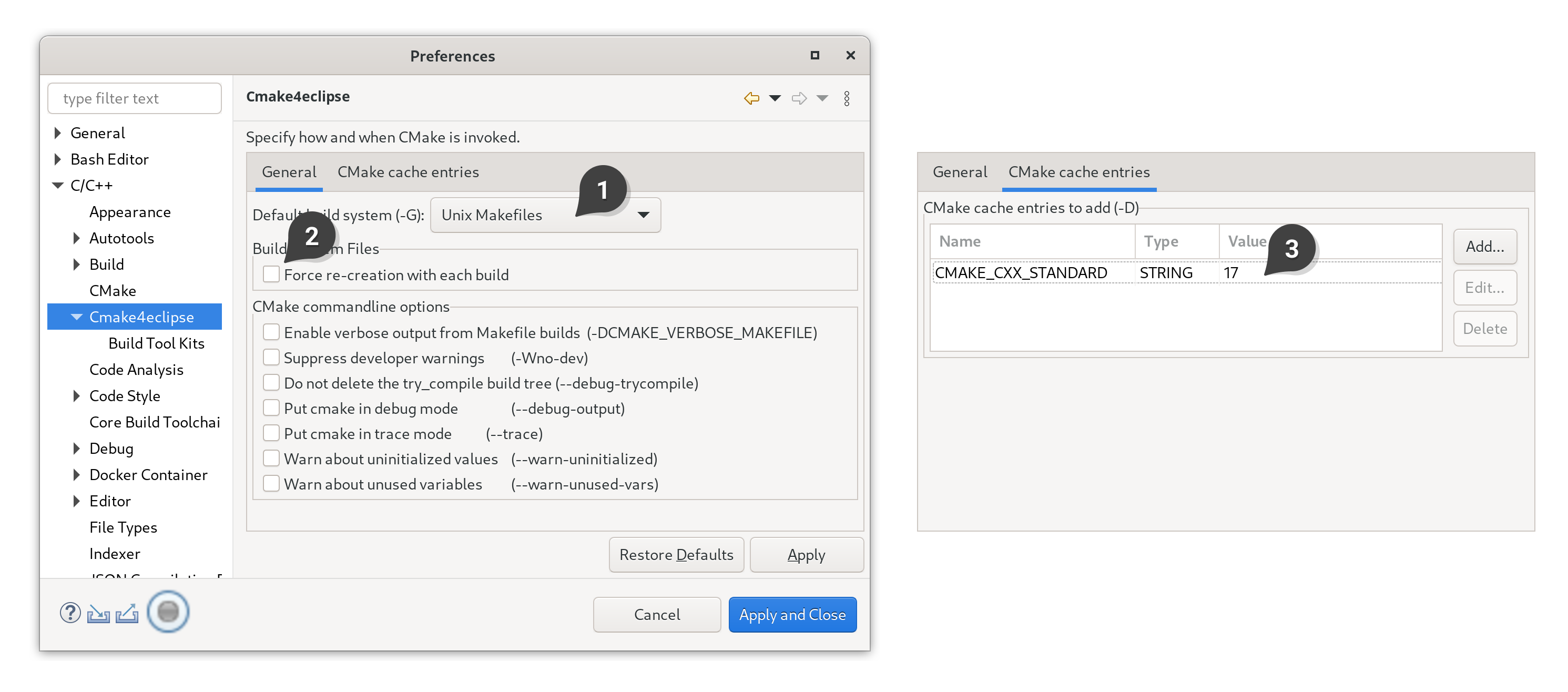 specify cmake4eclipse settings for ROOT