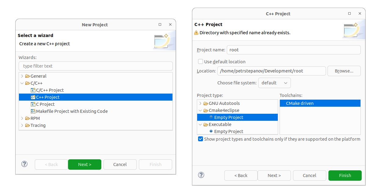 cmake4eclipse project setup